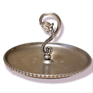 Vintage Wrought Farberware Round Aluminum Tulip Handle Serving Tray